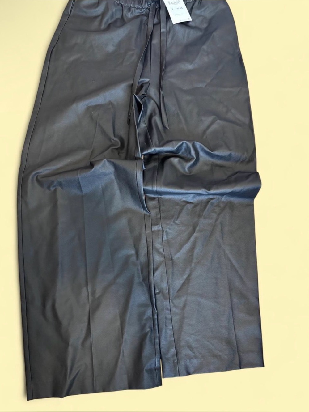 Black Faux Leather Drawstring Pants